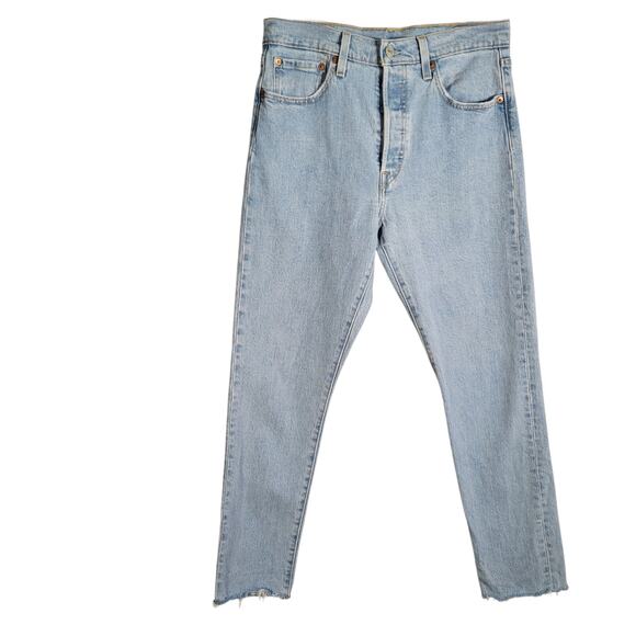 Levi’s 501 Skinny Jeans 30x26 High Rise Button Fly Raw Hem Light Wash Denim - Picture 1 of 11